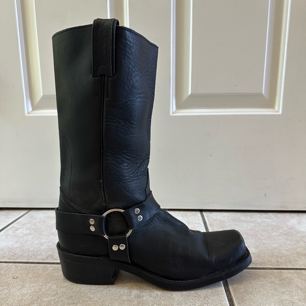 Women’s black leather motorcycle boots